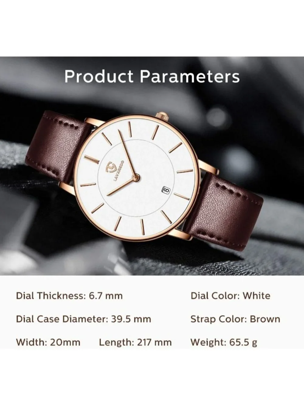 Men's Brown White Leather Strap Analog Minimalist Fashion Simple Wrist Watch
